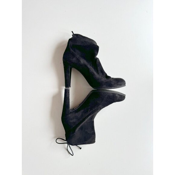 STUART WEITZMAN Catch Black Suede Block Heel Ankle Tie Booties Boots, Size 40.5 - Picture 11 of 15